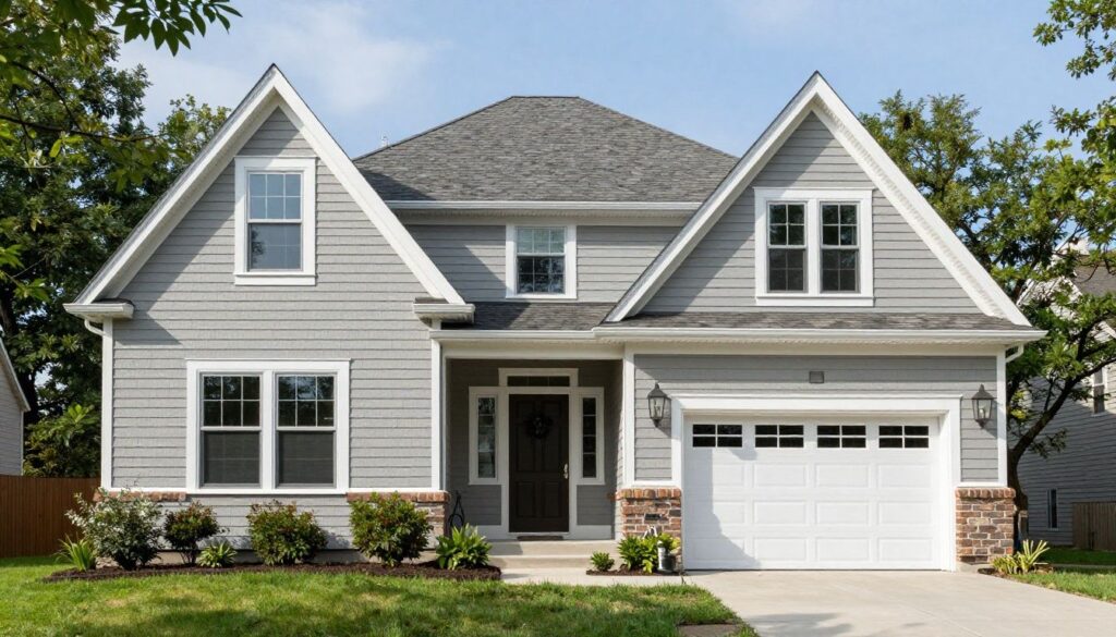 A beautiful residential home in the Chicago suburbs featuring high-quality, professionally installed stucco siding with a clean, modern finish.