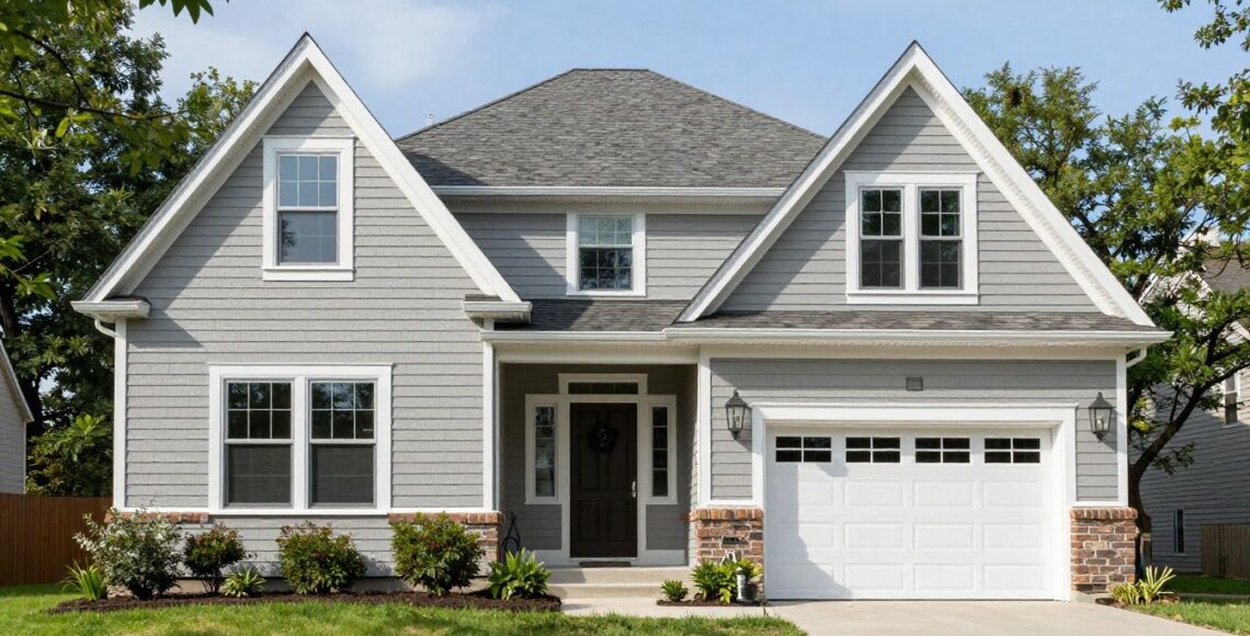A beautiful residential home in the Chicago suburbs featuring high-quality, professionally installed stucco siding with a clean, modern finish.